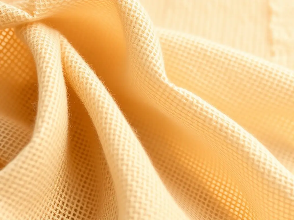 A close-up shot of a reusable, washable air filter made from organic cotton, highlighting its texture and eco-friendly materials.